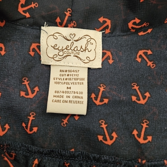Eyelash Couture Navy & Red Nautical Anchor Sheer Blouse Size Medium - Picture 5 of 6